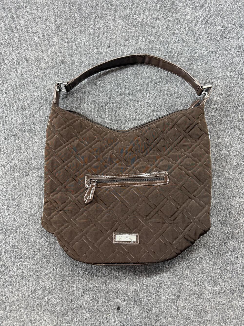 Vera Bradley Hobo Bag Womens Large Brown Quilted Shoulder Faux Leather Purse